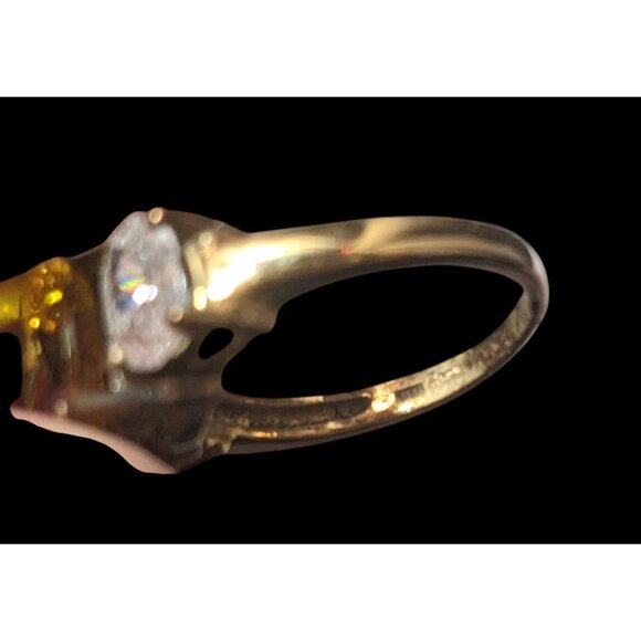 Brilliant Three Stone Sterling Silver Gold Tone Plated Engagement Ring Size 7 - Picture 14 of 16